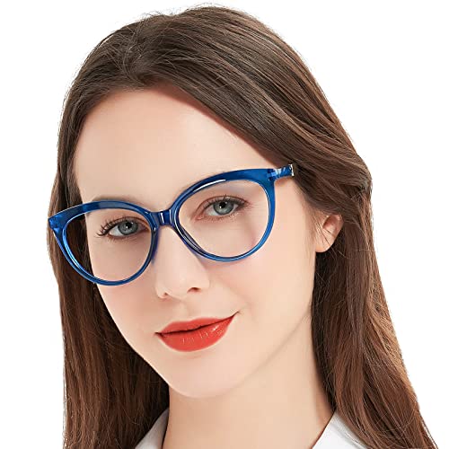 Image of MARE AZZURO Oversized Round Reading Glasses Women Designer Reader 1.00 1.25 1.50 1.75 2.00 2.25 2.50 2.75 3.00 3.50 (Blue, 2.75)