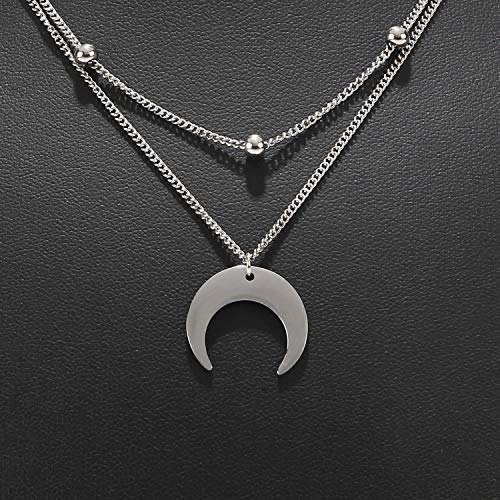 Crescent Pendant Necklace Layering Titanium Chain Choker for Women4