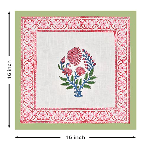 Image of BLOCKS OF INDIA Hand Block Printed Cotton Linen Cushion Cover (16 X 16 Inches) (Green Motifs), 250 TC