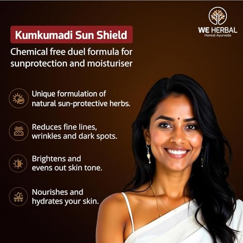 Image of Kumkumadi Sunscreen 50gm, Ayurvedic Sun Shield with Saffron, Aloe Vera & Licorice, Sun Protection Without White Cast, Non Greasy, No Chemicals or Fragrance
