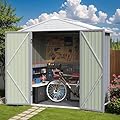 Greesum 6×4FT Outdoor Storage Shed, Metal Patio Storaged Sheds with Lockable Doors, Sheds & Outdoor Storage for Bike, Backyard, Pool and Garden, Gray