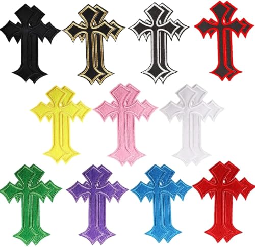 30 Pcs Mutlicolor Chrome Heart Patches Cross Iron On Hearts Decorative Repair Patch Stickers for Clothing Jeans Hats Backpacks Jackets Shirts