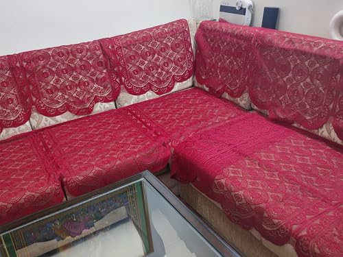 Image of Fab Nation Cotton L Shape Sofa Covers for 7 Seater Sofa Set | Sofa Slipcovers for 4 + 3 Seaters Cover with 2 Arms | Maroon