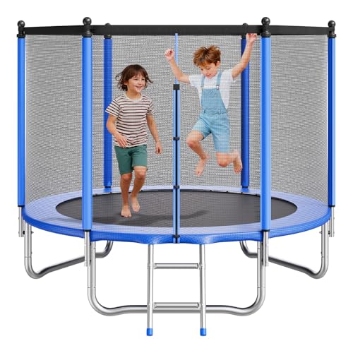 VEVOR Trampolín de Exterior 244 x 210 cm, Cama Elástica Infantil con Red de Protección, Capacidad Máxima de 120 kg, Trampolín al Aire Libre con Postes Rectos, Regalo de Cumpleaños para Niños