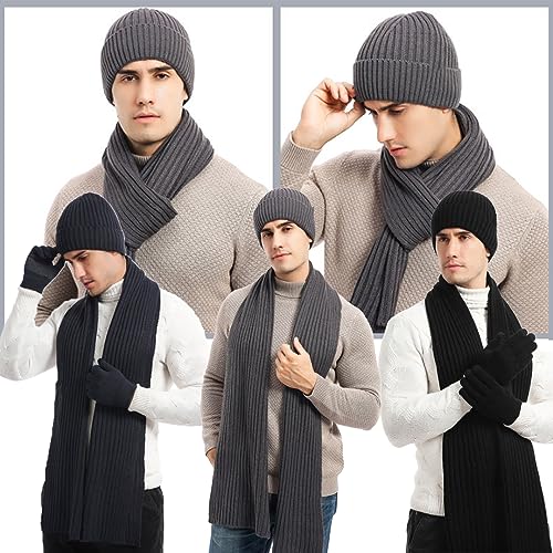 Winter Knit Beanie Hat Long Scarf and Touchscreen Gloves Set for Women and Men 3 in 1 Set4
