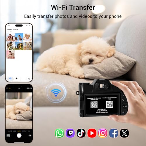 Image of SMARTKLIK Vlogging Camera, 4K 48MP Digital Vlogging Camera with 180 Flip Screen, 16X Digital Zoom, Wide Angle Lens, 2 Batteries & 64GB Micro SD Card (Black)