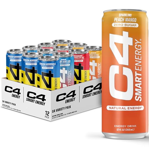 C4 Energy & Smart Energy Drinks Variety Pack, Sugar Free Pre Workout Performance Drink With No Artificial Colors or Dyes, Zero Calorie, Coffee Substitute or Alternative, 4 Flavor Variety 12 Pack