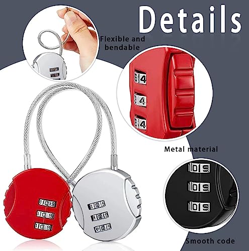 woojfcang-4-Pcs-Small-Number-Locks-Zinc-Alloy-Combination-Padlocks-3-Digit-Security-Cord-Padlocks-Code-Lock-Weatherproof-Travel-Cable-Combination-Lock-for-Gym-Locker-Luggage-Suitcase