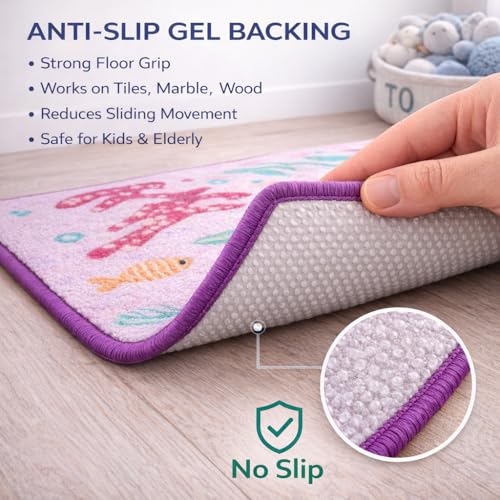 Image of Matz&More Kids Play Area Rug | 100x150 cm | Magical Mermaid Purple World Design | Soft Nylon Loop Pile Carpet with Anti-Slip Backing | Children's Play, Bed & Classroom Floorings