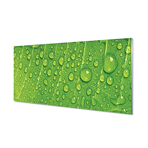 Impression sur verre de 100 x 50 cm Tulup déco murale gouttes de feuilles macro