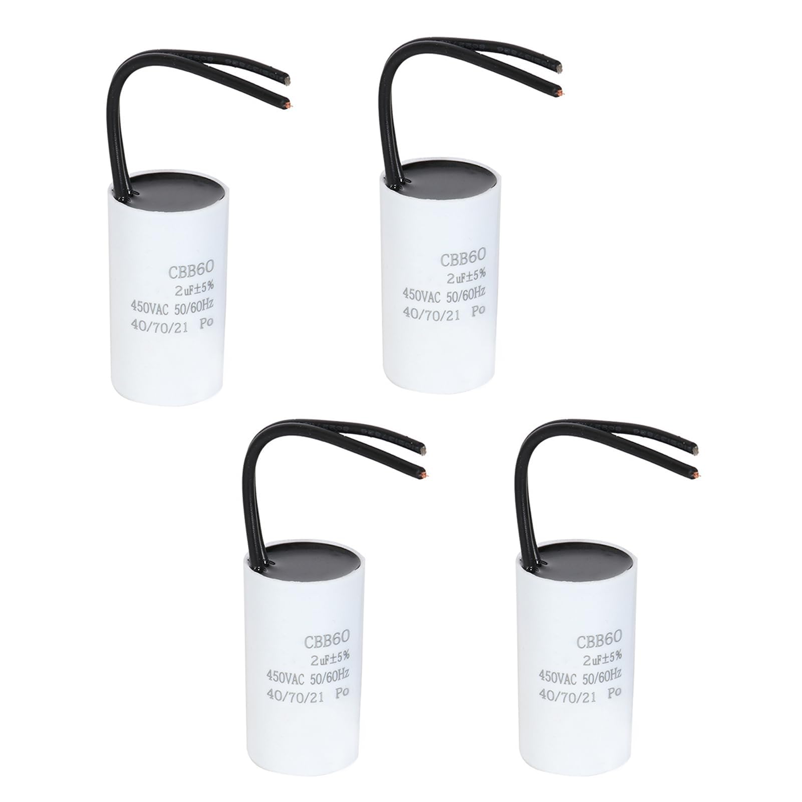 4 stuks 2µF 450V CBB60 condensator, aanloopcondensator, motorcondensator, werkcondensator voor huishoudelijke apparaten, duurzaam, milieuvriendelijk, met kabels, geschikt voor circulatiepomp