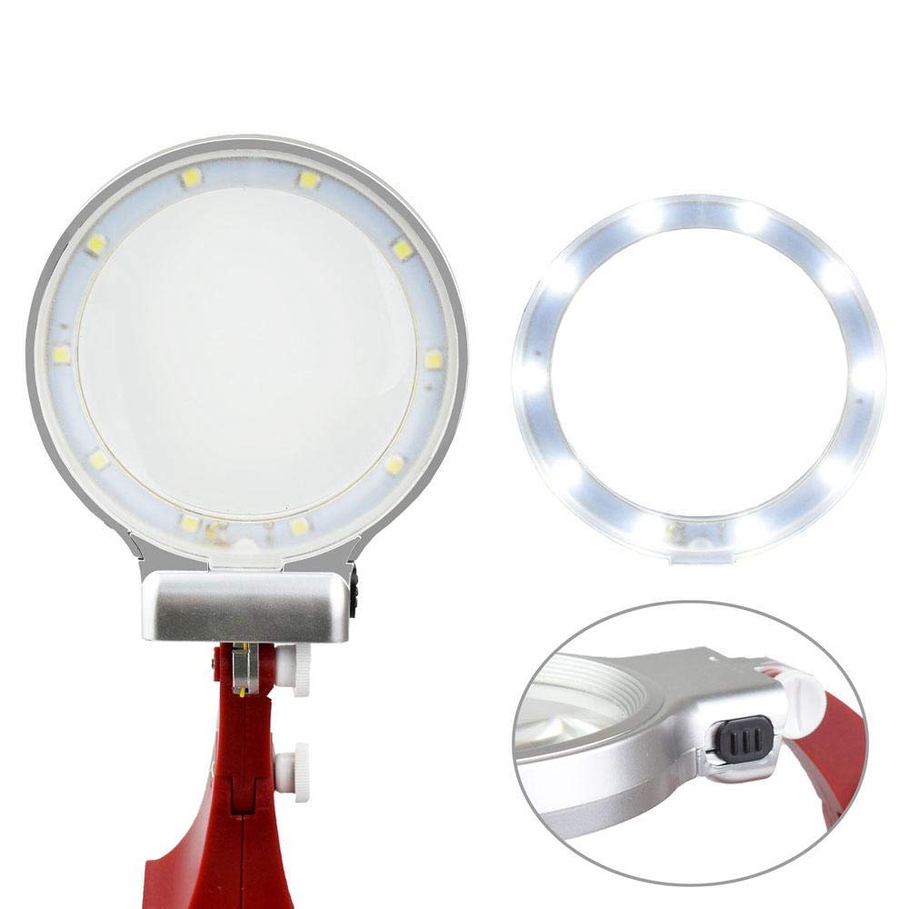 Lente d'ingrandimento per saldatura, supporto per lampada a LED, con lente d'ingrandimento per saldatura, stazione di saldatura con 10 LED, lente principale 3X e lente accessorio 4,5X (nero)