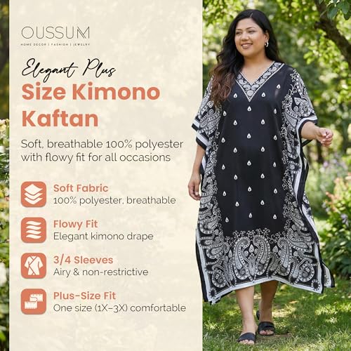 Image of Oussum Plus Size Kaftan Dresses for Women, Polyester Summer Caftan Cover Up Maxi Beach Dress, 1X-3X
