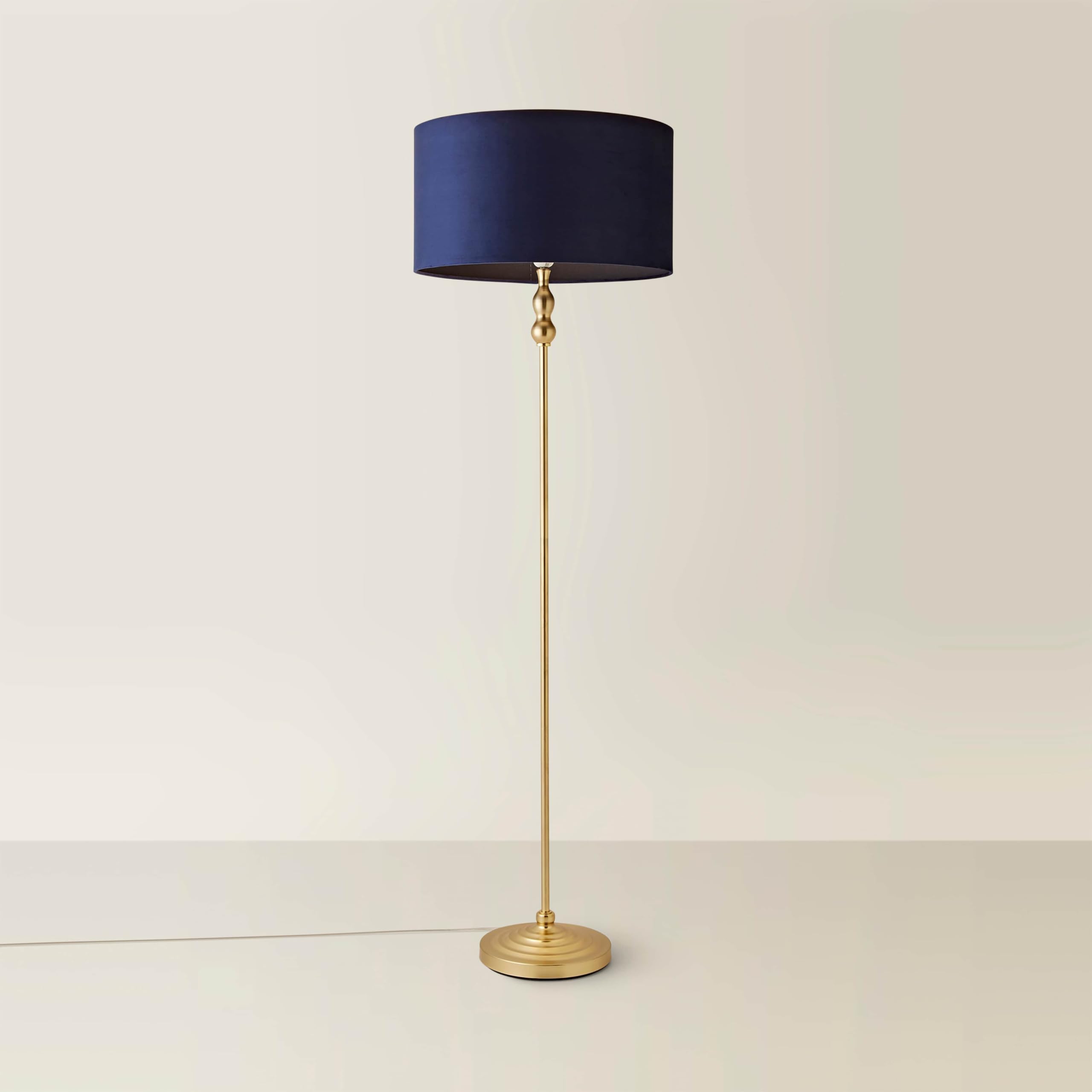 Valuelights Unisex Navy Maggie Gold Candlestick Floor Lamp W/ Velvet Lamp Shade In