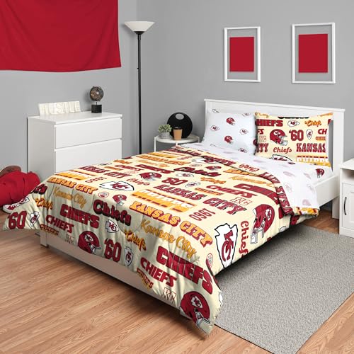 FOCO Kansas City Chiefs NFL Retro Bed in a Bag Comforter Bedding 5 Piece Twin Set