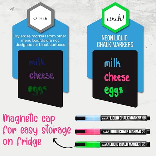 Cinch! 16x12-Inch Chalkboard Weekly Menu - Magnetic Meal Planner Board for Refrigerator - Reusable Black Menu Board with 3 Neon Liquid Chalk Markers - Weekly Food Planner for Kitchen Organization - Thumbnail 2