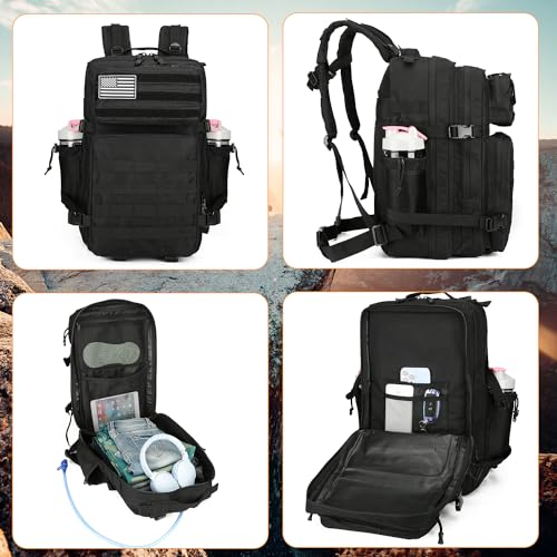Lovelinks21 25L Tactical Backpack for Men Women Military Backpack Army Assault Pack Molle Backpack Small Bug Out Bag Travel Rucksack Daypack (Black) - Thumbnail 3