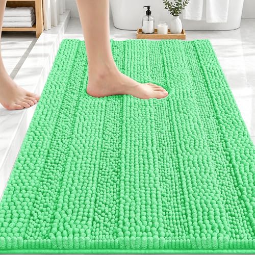 Image of OLANLY Thick Bathroom Rugs 30x20, Extra Soft Absorbent Chenille Striped Bath Rugs, Rubber Backing, Machine Wash Dry, Bath Mats for Bathroom Floor, Tub and Shower, Home Decor Accessories, Mint Green