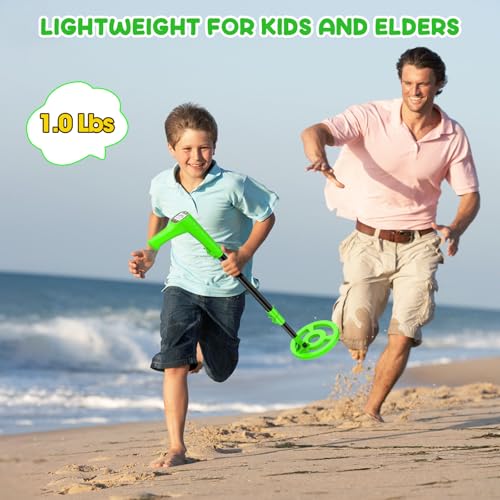 Metal Detector for Kids, Adjustable 27.5"-37.8" Kids Metal Detector with Intuitive LCD Display, Lightweight 6.5" Search Coil Metal Detector Kit for Exploration, Toy Gift for Boys Girls - Green