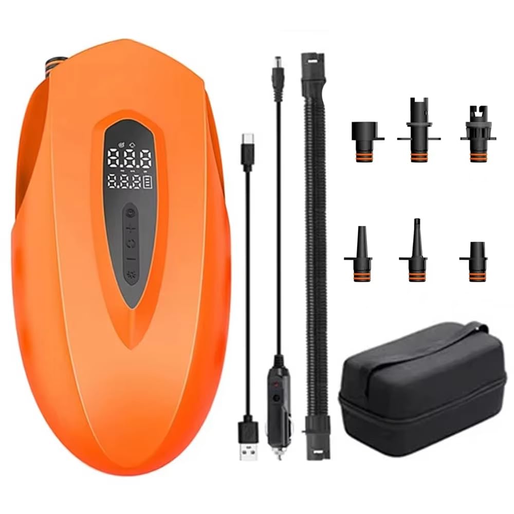 Elektrische SUP Pumpe, 20PSI kabellose Luftpumpe 12000mAh Wiederaufladbare Luftpumpe Hochdruck mit 6 Düsen Aufblasen & Entblasen, Auto-Off, Taschenlampe für Paddle Boards, Drachen, Kajak