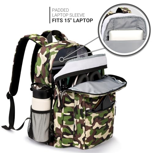 Image of ZORFIN 26L Backpack for College, and Travel: Water Resistant Bookbag - Buckshot Camo