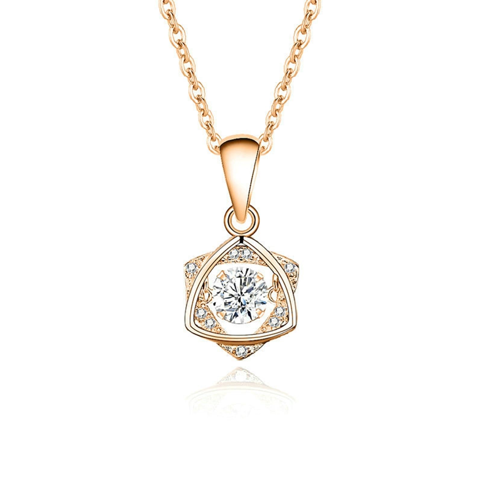 Wycian Collares de oro blanco para mujer con topacio azul y diamante, colgante de oro hexagonal flotante para mujer, 40 + 5 cm