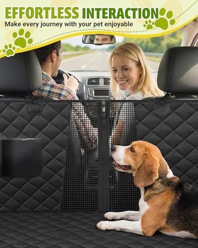 Image of Dog Car Seat Cover, 600D Heavy Dute Car Seat Cover for Dogs Pets, 100% Waterproof Anti-Scratch Nonslip Dog Hammock for Cars, Seat Covers Protector with SeatBelt for Sedan SUV Truck Standard Black