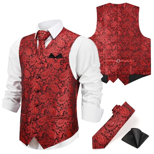 Uniform Paisley Floral Jacquard Suit Vest for Men,Men Formal Tuxedo Vest and Tie Sets,Wedding Vests Dress Suit Set
