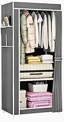 Guarda-Roupa Closet Dobrável Cinza com Capa de Tecido e Estrutura em Aço – Organizador Portátil com Zíper, Cabideiro e Prateleiras para Quarto, Lavanderia ou Viagem