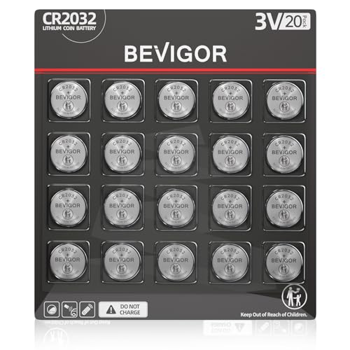 BEVIGOR 2032 Battery Compatible with AirTag CR2032 Lithium 3V Coin Battery for Child Safety, Suitable for Key Fobs, Smart Sensors, Scales, Candles and More 20pcs