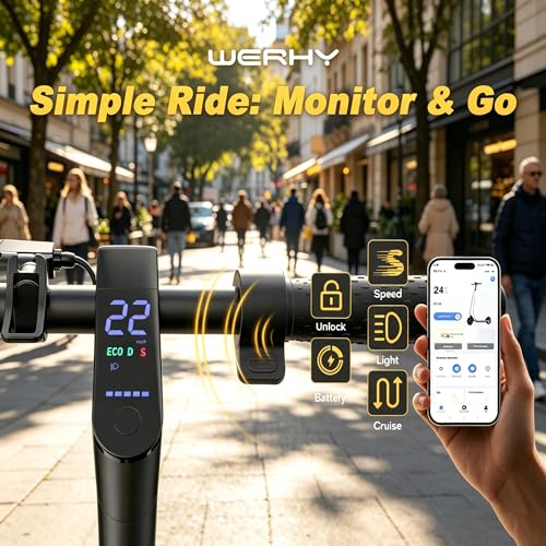 Image of WERHY 10 Inches Electric Scooter, 22 MPH Top Speed & 500W Powerful Motor, 22-28Miles Long Range, Folding E Scooter with Dual Braking for Adults