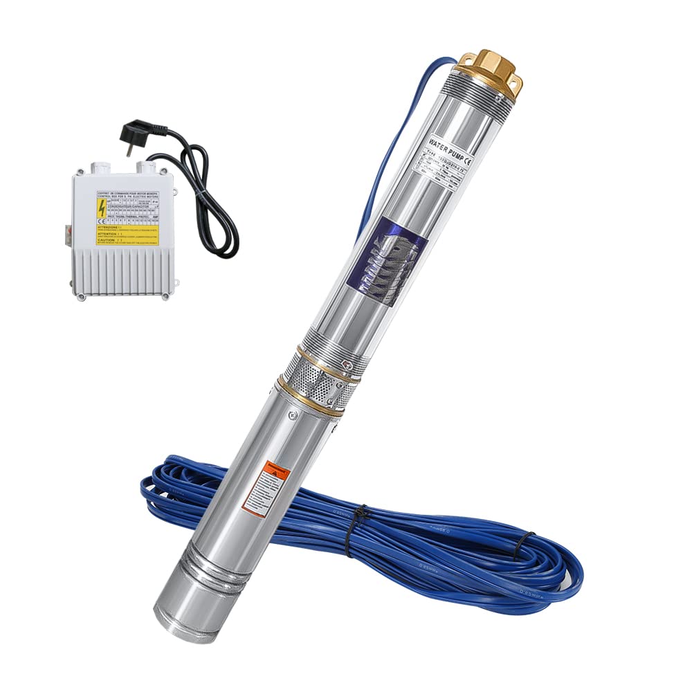 Sonnewelt 750 W 4000 l/h Bomba de pozos profundos, bomba de pozo con cable de 20 m, bomba de agua de acero inoxidable, presión 6,7 bar, altura máxima de 67 m, máx. 35 °C