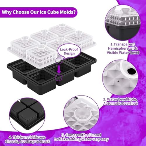 Image of Premium Combo of Large 3D Crystal Square Ice Cube Tray & Football Shaped Silicone Molds for Chilling Drinks, Chocolates, Juice, Jelly and Many More. Pack of 2 (Violet)