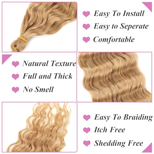 Samtress Curly Wave Crochet Hair Honey Blond Ocean Wave Crochet Hair 24 Inch Ocean Twist Braiding Hair Synthetic 7 Packs Deep Wave Curly Braiding Hair Extensions For Black Women (#27) - Image 3