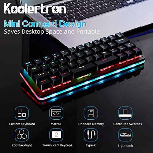 koolertron 42-key 40 macaro gaming keyboard - compact rgb backlit mechanical keypad hot-swappable usb-c programmable mini keyboard for pcmac gamers fully customizable