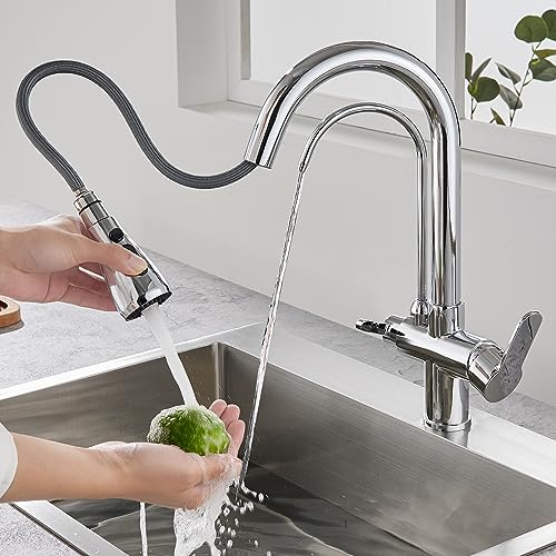 KINKIBOS 3 Way Kitchen Tap with Drinking Water Tap, Chrome