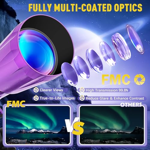 Image of HETEKAN Telescope, Telescope for Adults High Powered, 90mm Aperture 1000mm Refractor Telescopes for Beginners, Magnification 500X, with Three Eyepieces, Phone Adapter & Carrying Bag (Purple)