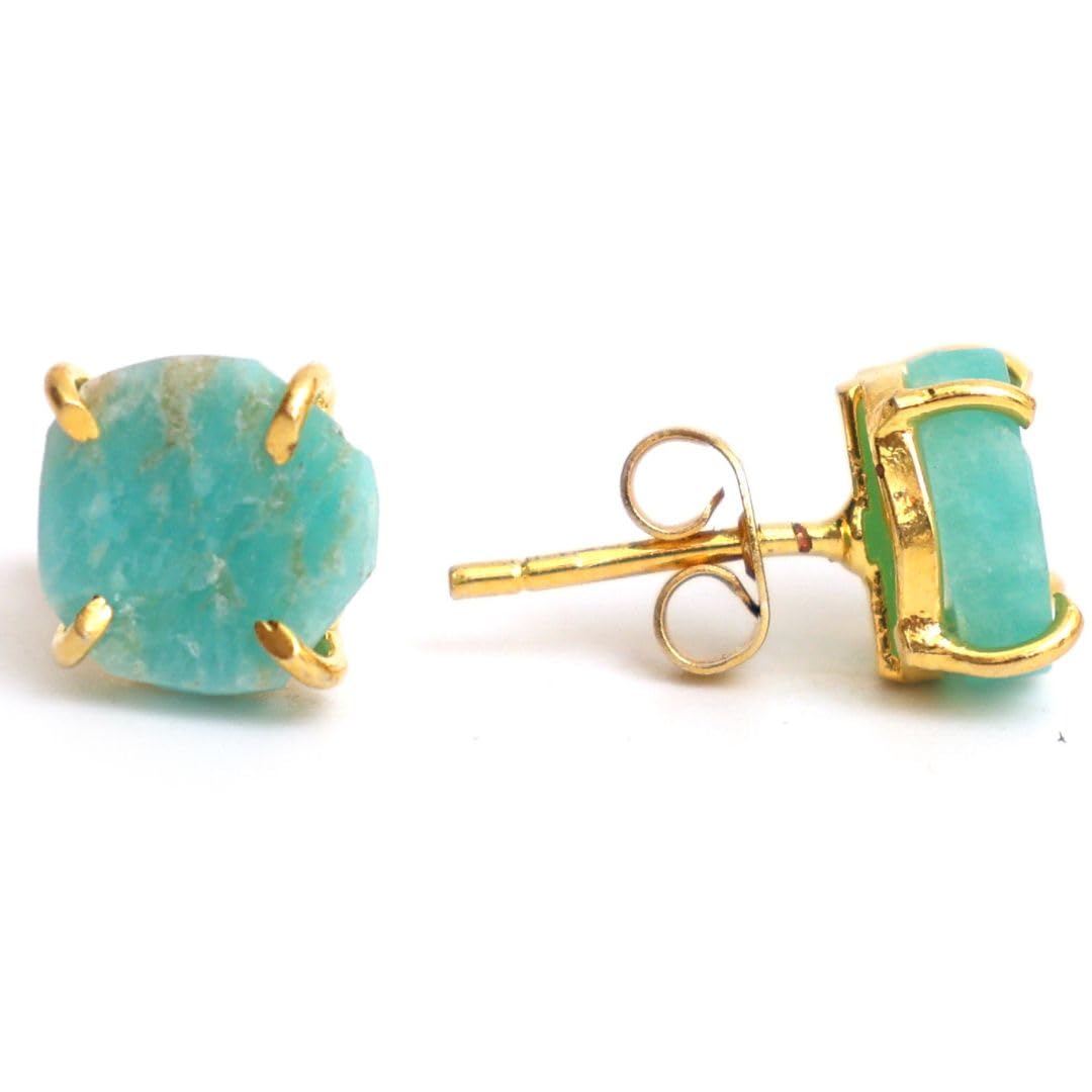 Gempires Natural Raw Gemstone Stud Earrings for Women | Handmade Raw Crystal Prong Setting Earrings | Hypoallergenic Gold Plated Minimal Studs | Unique Gift Jewelry for Her (Multiple Gemstone Options)