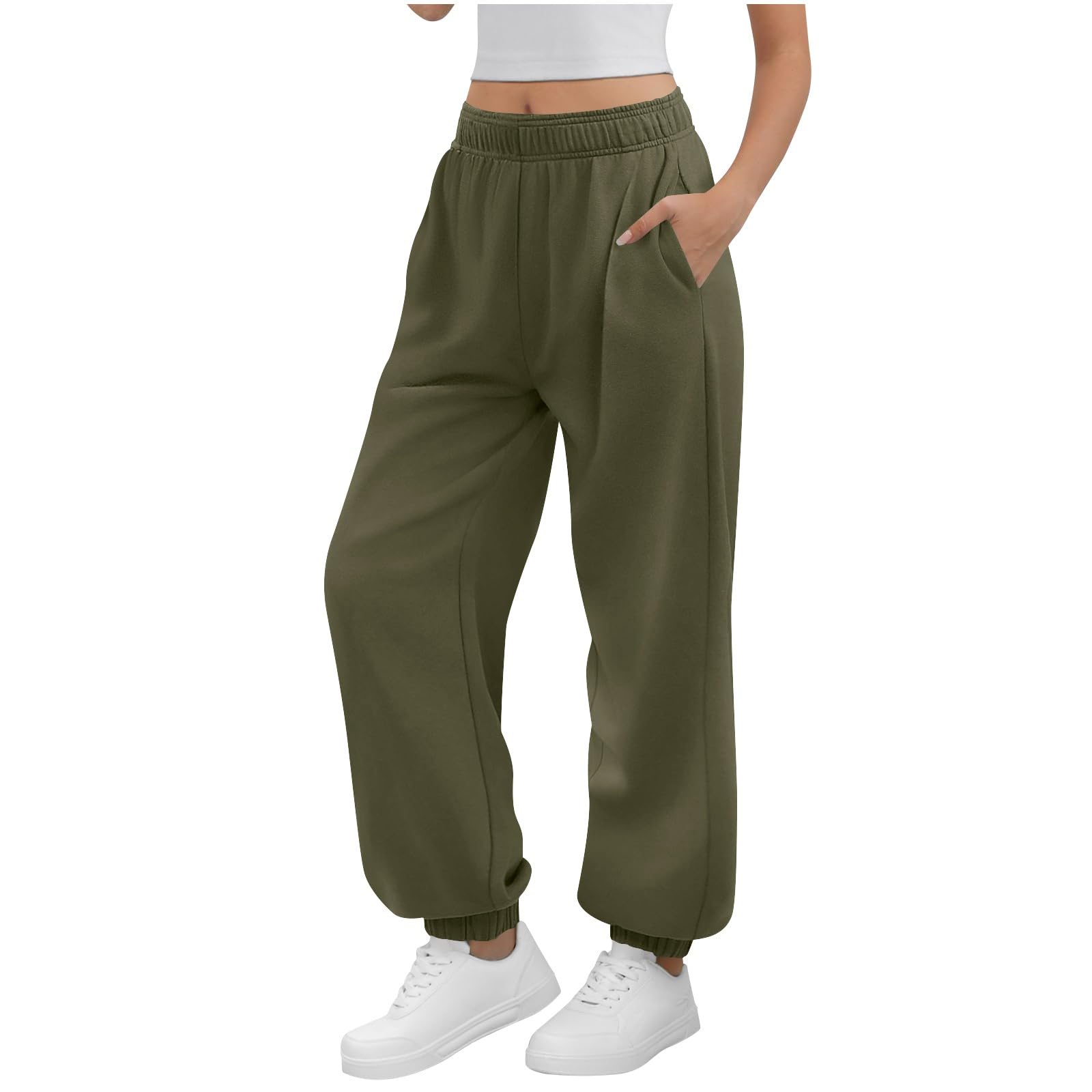 Yourumao Jogging Bottoms for Women Sweatpants Baggy Joggers Lounge Pants Tracksuit Bottoms Elasticated Waist Trousers Green S
