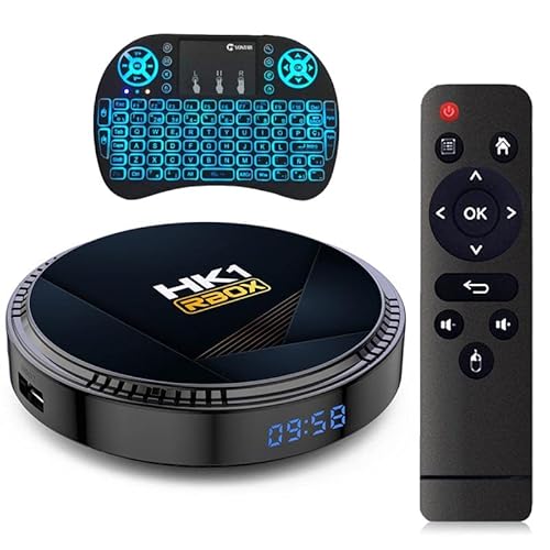 AMITVA Android TV Box 12.0, Hk1 Rbox H8 Top Box 4GB RAM 128GB ROM, H618 Quad-Core 64Bits 100M LAN Dual-WiFi 2.4G/5G 4K/AV1/3D/USB 3.0/BT 4.2 con Teclado Inalámbrico,4gb+64gb