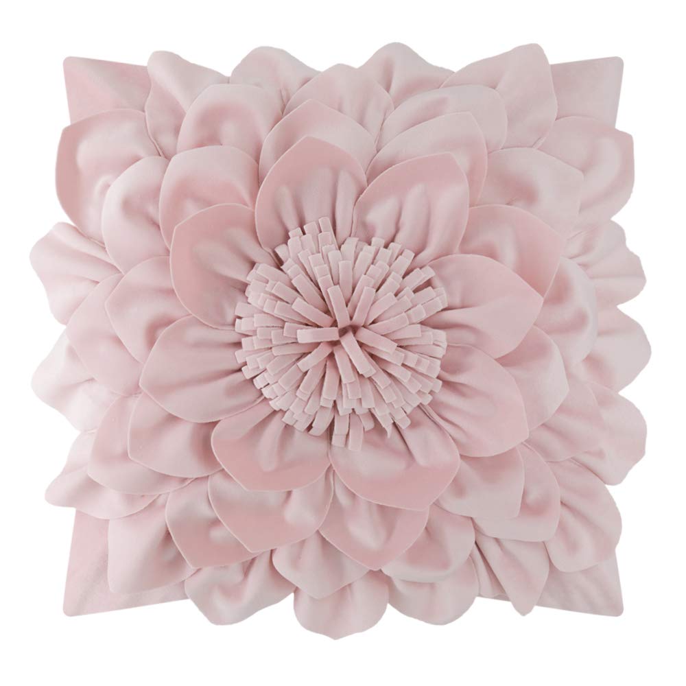 OiseauVoler Decorative 3D Flower Throw Pillow Covers Handmade Pillowcases for Sofa Bed Home Room Decor 18 x 18 Inch Light Pink