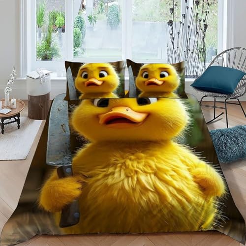 Housse de couette canard jaune microfibre anti-plis lit double