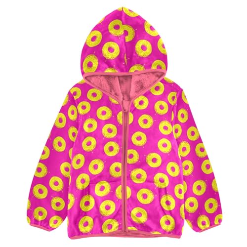 Doughnut Toddler Fleece Jacket Baby Girls Hooded Zipper Long Sleeve Thick Warm Outerwear 3-10 Years