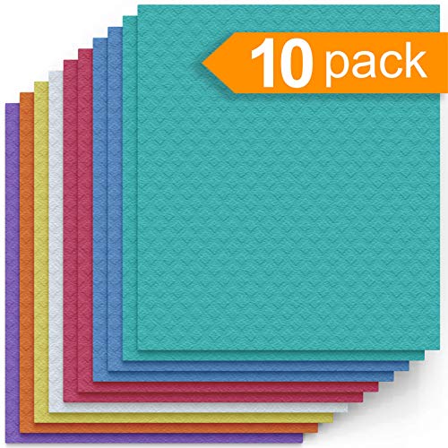 Swedish Dishcloth Cellulose Sponge Cloths - Bulk 10 Pack of Eco-Friendly No Odor Reusable Cleaning Cloths for Kitchen - Absorbent Dish Cloth Hand Towel (10 Dishcloths - Assorted)