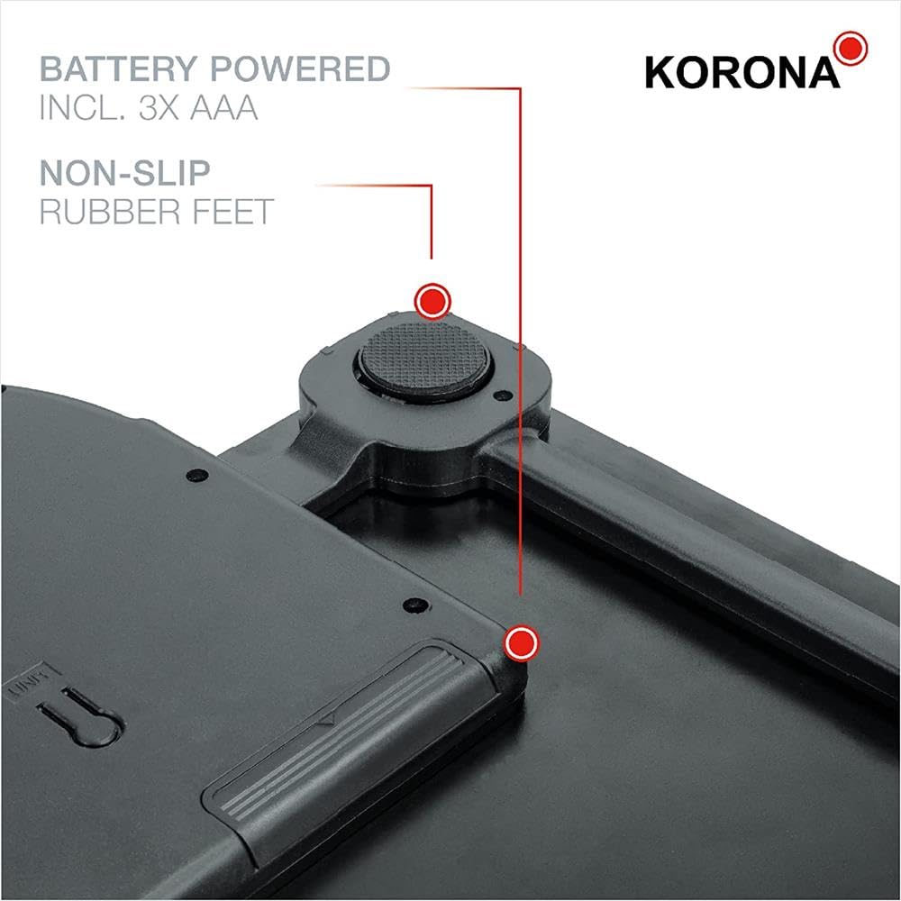 Korona 73250 Personenwaage CORA mit XXL-Display und Vollsichtskala | 26 mm Ziffernhöhe | Tragkraft 180 kg, Einteilung 100 g | Inkl. Batterien