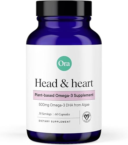 Ora Organic Suplemento vegano Omega 3 - 500 mg de DHA para la salud cerebral, ocular y cardíaca - Hecho de algas sostenibles - 60 cápsulas