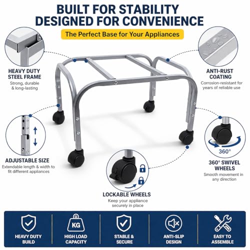Image of Heavy-Duty Metal Cooler Stand with 360 Rotatable Wheels - Universal Fit for Kenstar, Bajaj, Symphony, Havels & Maharaja Coolers - Rust-Proof Powder Coated Finish - Sturdy & Durable Design (Black)