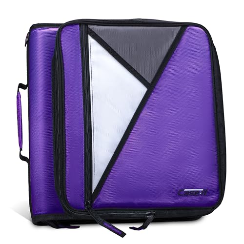 Image of Case-it Universal Zipper Binder | 2-Inch O-Rings, 13-Inch Laptop /Tablet Padded Pocket, 400 Sheet Capacity, Multiple Storage Pockets & Shoulder Strap | School & Office Organizer | LT-007 Deep Purpal