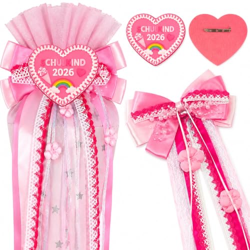 Elegante Schleife Schultüte In Pink Mit Schulkind 2026 Herz Abzeichen