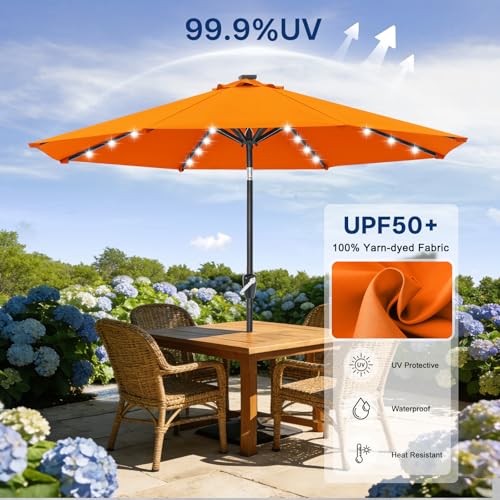 Image of ABCCANOPY Durable Solar Led Patio Umbrellas with 32LED Lights 9FT (Orange)